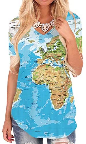 Galaxy T Shirts for Women Space Print Side Slit Curved Hem V Neck T-Shirts