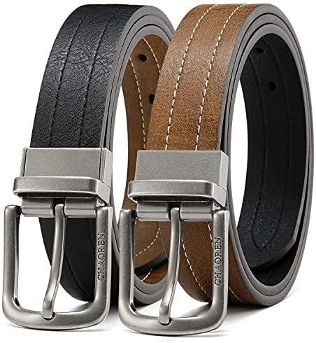 Reversible Belts for Men, CHAOREN Leather Dress Belt 1 3/8" Black & Brown Adjustable Trim to Fit