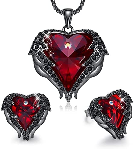 Angel Wing Love Heart Necklaces and Earrings Silver Jewelry Sets