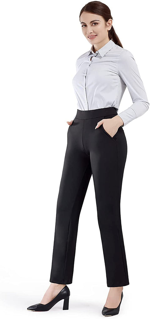 Yoga Dress Pants for Women Straight Leg Stretch Pull-on Work Pant with Pockets