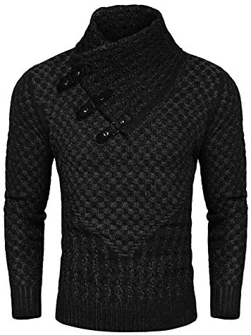 Men's Knitted Turtleneck Sweater Long Sleeve Slim Fit Designer Shawl Collar Pullover
