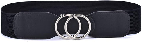 Beltox Women’s Elastic Stretch Wide Waist Belts w Double Rings Gold/Silver Buckle …