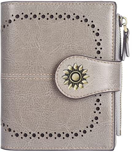 Lavemi Womens Leather Wallet RFID Blocking Small Bifold Compact Credit Card Case Purse for Women with ID Window Zipper Pocket