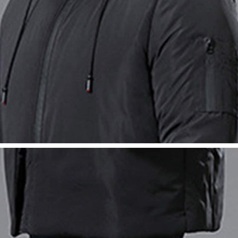Men's Windproof Handsome Thicken Cotton Pocket Fashion Hooded Jacket Zipper Winter Long Coat