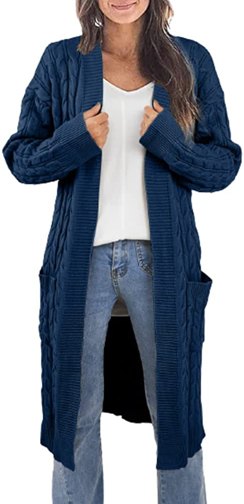 Aoysky Womens Long Sleeve Cable Knit Long Cardigan Open Front Sweater Outerwear