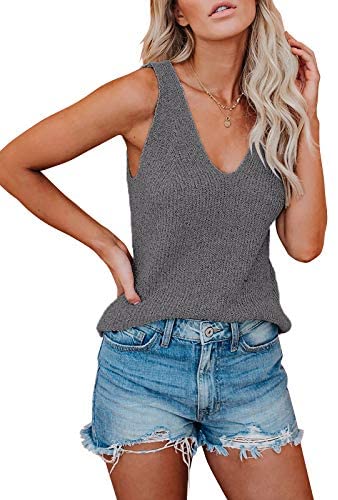 Ruanyu Womens Sexy V Neck Tank Tops Summer Knitted Sleeveless Lightweight Camisole Loose Fit Casual Shirts