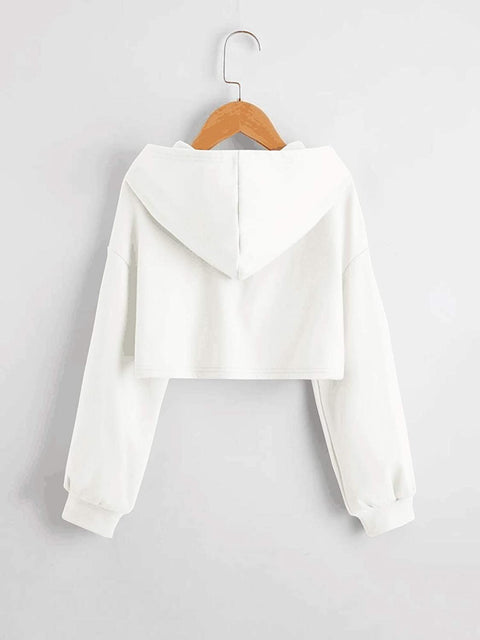 GAMISOTE Kids Girls Crop Tops Hoodie Button Up Casual Loose Active Short Pullover Sweatshirt