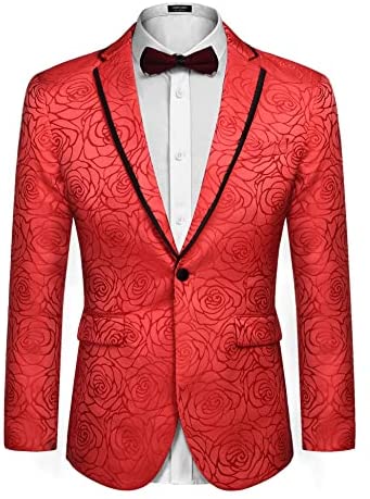 Men's Floral Suit Jacket Embroidered Wedding Blazer Party Dinner Tuxedo