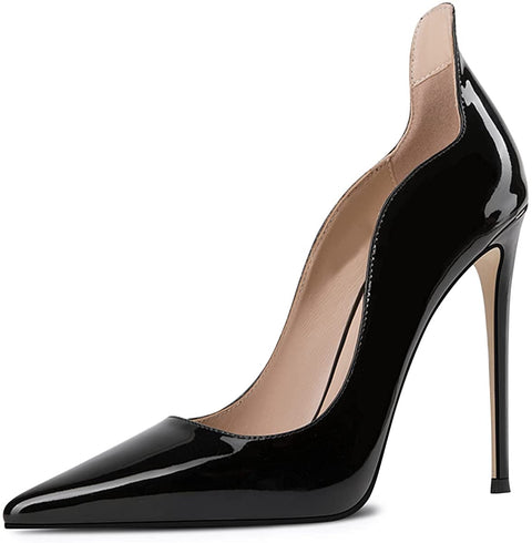 FSJ Women Pointed Toe High Heels Sexy Stiletto Pumps Slip On Faux Leather Rhinestone Heeled Sparkly Prom Wedding Dress Shoes Size 4-15 US