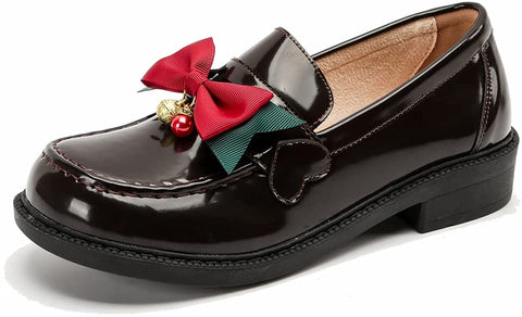 KANGFEINI Classic Round Toe Walking Shoes jk Kawaii Bow Mary Jane Removable Bow Casual lefse