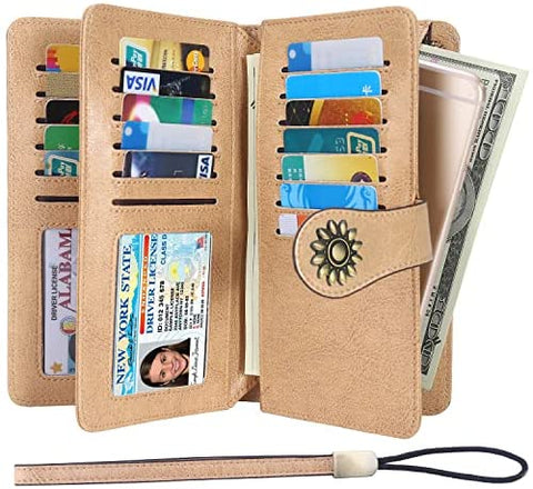 Lavemi Womens Large Capacity RFID Blocking Leather Wristlet Clutch Wallets Card Holder