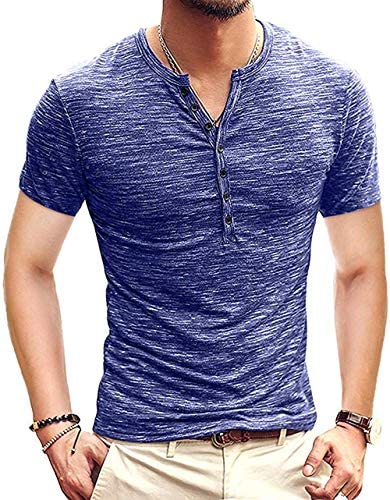 Mens Casual Slim Fit Basic Henley Short/Long Sleeve Fashion T-Shirt