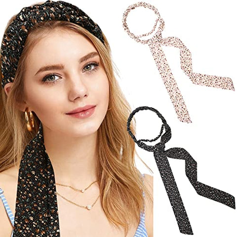 Long Hug Head Wrap Headband - 3PCS Chiffon Twisted Turban Head Wraps Criss Cross Hair Band Long Scarf (Floral(Pink+White+Black))