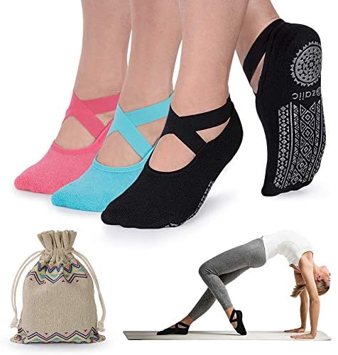 Ozaiic Yoga Socks for Women Non-Slip Grips & Straps, Ideal for Pilates, Pure Barre, Ballet, Dance, Barefoot Workout