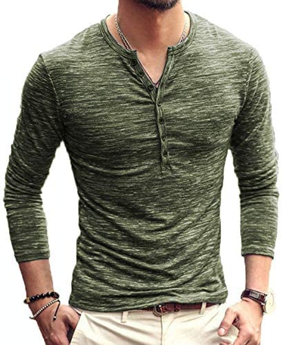 Mens Casual Slim Fit Basic Henley Short/Long Sleeve Fashion T-Shirt