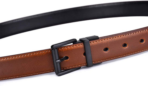 Beltox Men’s Belt Dress Casual Reversible Leather 1.1” w Roller Buckle Rotated