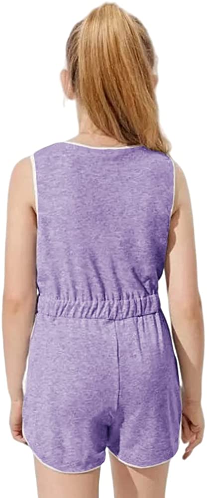 Girls Kids Casual Sleeveless Shorts Jumpsuit Crewneck Henley Solid Loose Fit Cute One Piece Rompers Outfits