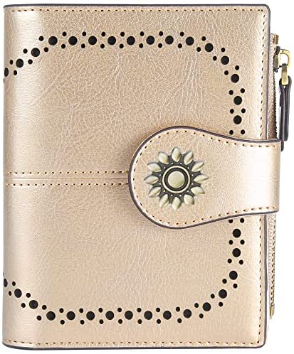 Lavemi Womens Leather Wallet RFID Blocking Small Bifold Compact Credit Card Case Purse for Women with ID Window Zipper Pocket