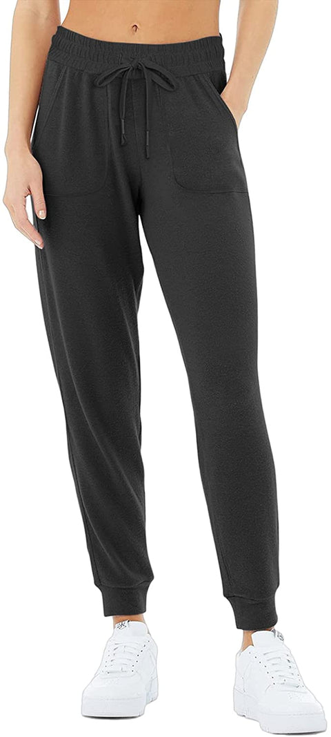 Fleece Joggers for Women Drawstring Yoga Pants with Pockets for Women Stretchy Sweatpants Workout Lounge Pants Black 2X-Large