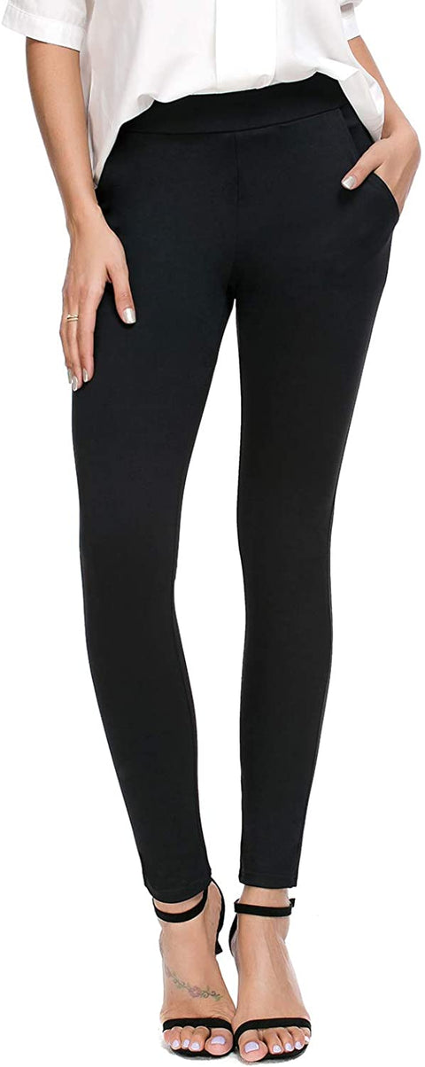 Women's Skinny Leg Work Pull on Slim Stretch Yoga Dress Pants w/Tummy Control