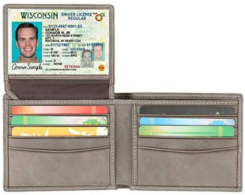RFID Blocking Cowhide Leather Bifold Wallet for Men with 2 ID Windows