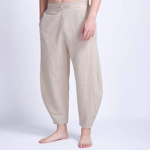 Men's Cotton Linen Elastic Waistband Baggy Pants