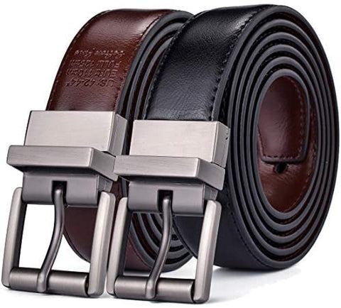Beltox Men’s Belt Dress Casual Reversible Leather 1.1” w Roller Buckle Rotated
