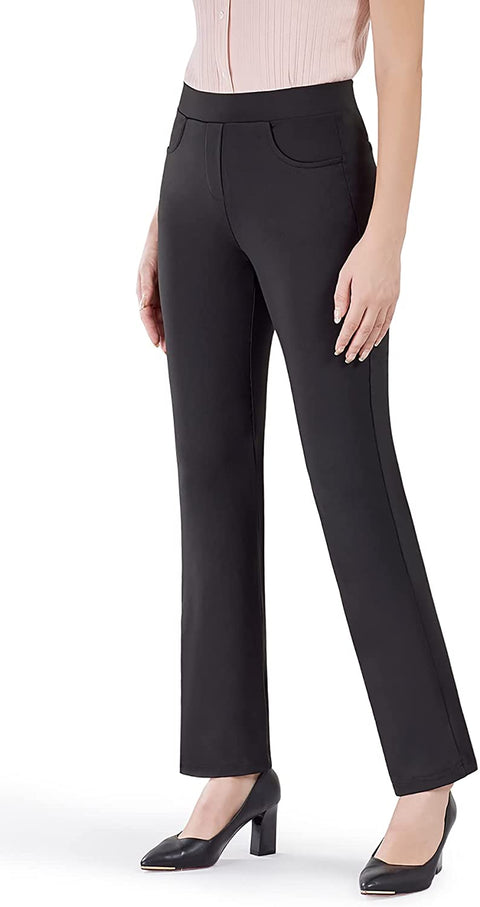 Dress Pants for Women Straight Leg Stretch Work Pants Pull-on Yoga Pants with Pockets