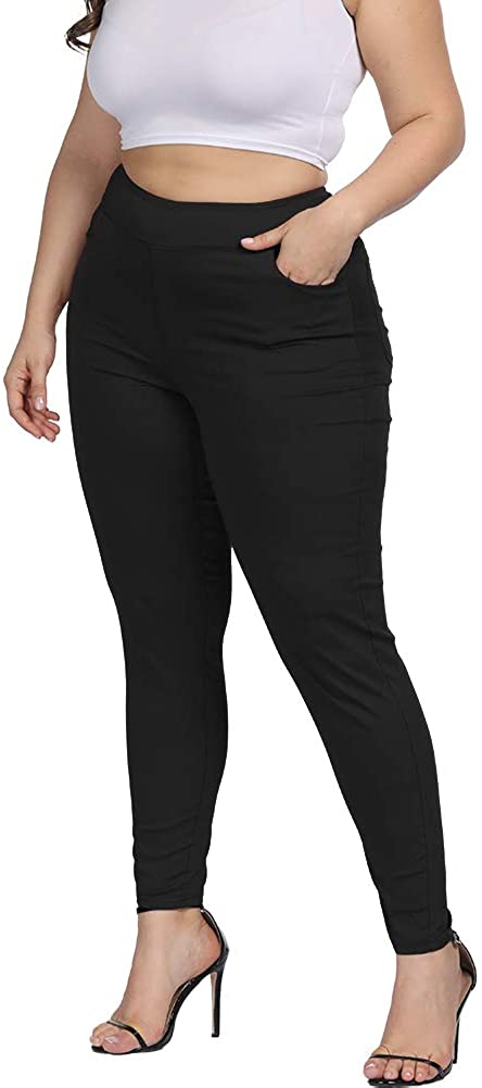 Women Plus Size Skinny Pants Stretch Slim Fit Pull-on High Waist Pants with Pockets