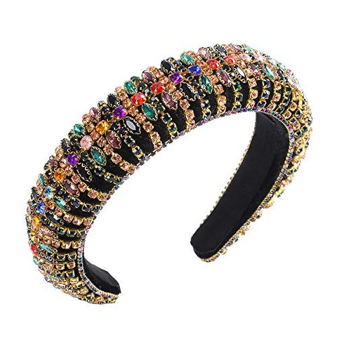 AWAYTR Velvet Padded Pearl Embellished Headband Large Padded Velvet Races Goth Wedding Headpiece for Women (black-1)
