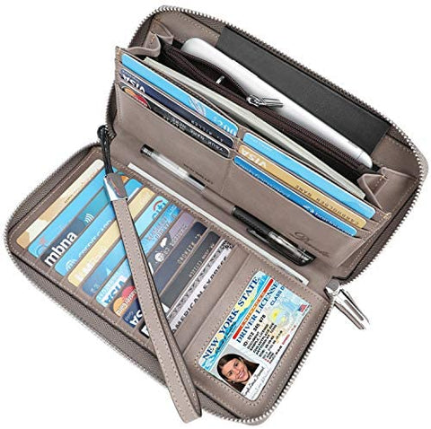 Lavemi Women's RFID Blocking Leather Zip Around Wallet Large Phone Holder Clutch Travel Purse Wristlet