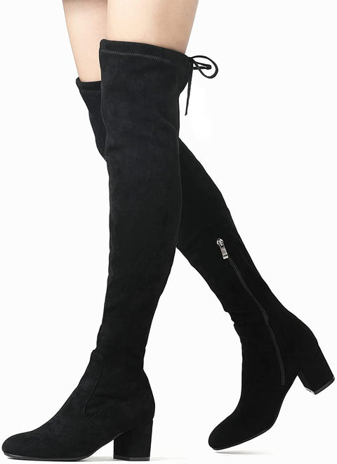 Tale Women's Chunky Heel Back Zipper Sexy Pointed Toe Over The Knee Thigh High Boots
