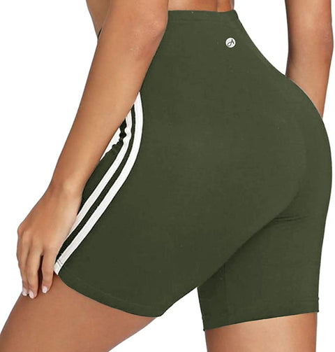 Women's High Waist Workout Yoga Shorts Striped Print Active Biker Shorts Stretch Jersey Pajama Running Short