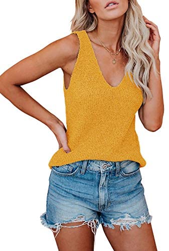 Ruanyu Womens Sexy V Neck Tank Tops Summer Knitted Sleeveless Lightweight Camisole Loose Fit Casual Shirts