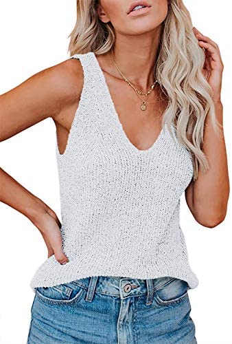 Ruanyu Womens Sexy V Neck Tank Tops Summer Knitted Sleeveless Lightweight Camisole Loose Fit Casual Shirts
