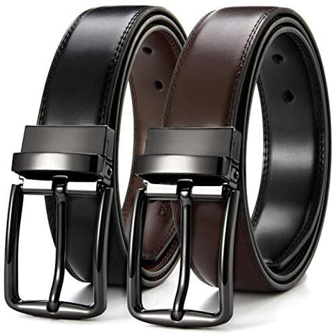 Reversible Belts for Men, CHAOREN Leather Jeans Belt 1 3/8" Black & Brown, Adjustable Trim to Fit