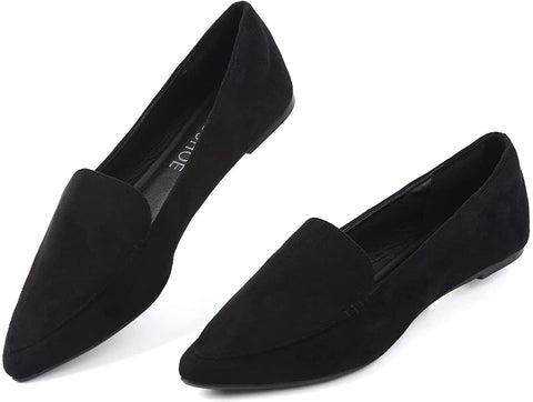 MUSSHOE Womens Flats Pointy Toe Ballet Flats Lightweight Slip On Ballet Shoes for Women,Black 7