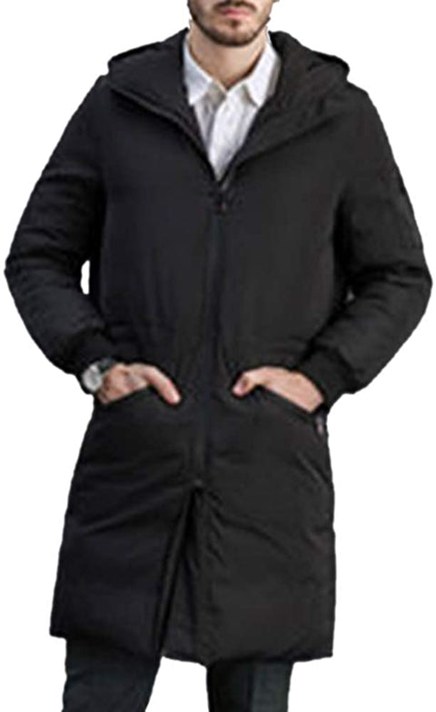 Men's Pocket Fashion Hooded Handsome Thicken Down Cotton Jacket Zipper Winter Long Coat