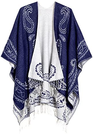 Women's Printed Tassel Open front Poncho Cape Wrap Shawl