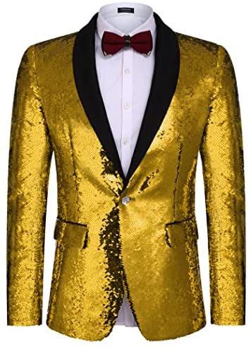 Men Shiny Sequin Blazer Tuxedo Party Dinner Prom One Button Suit Jacket