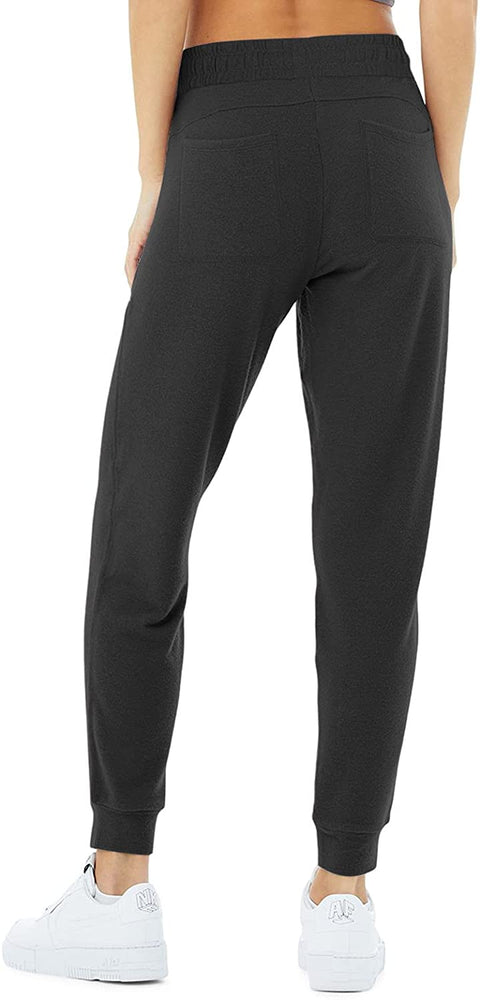 Fleece Joggers for Women Drawstring Yoga Pants with Pockets for Women Stretchy Sweatpants Workout Lounge Pants Black Large