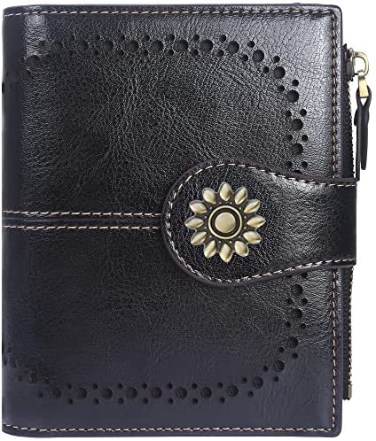 Lavemi Womens Leather Wallet RFID Blocking Small Bifold Compact Credit Card Case Purse for Women with ID Window Zipper Pocket