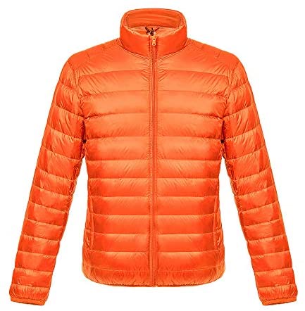 Men's Stand Collar Lightweight Long Sleeve Zip Warm Solid Down Jackets Fashion Coat