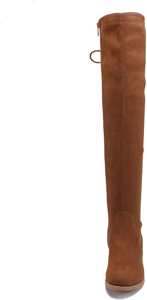 EETTARO Women's Over The Knee Boot Fashion Lace Up Tight High Boots Side Zip Block Heel Riding Booties