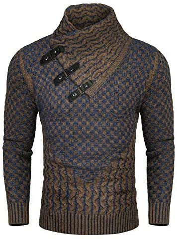 Men's Knitted Turtleneck Sweater Long Sleeve Slim Fit Designer Shawl Collar Pullover