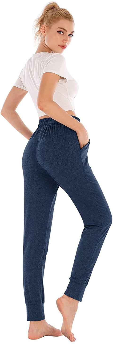 Yoga Pants with Pockets for Women Drawstring High Waisted Pants Loose Workout Joggers Pants Navy Blue Small
