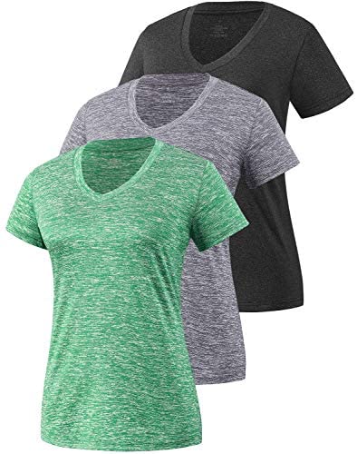 Xelky 3-4 Pack Women's Dry Fit Tshirt Short Sleeve Moisture Wicking Athletic Shirts Sport Activewear Tee V Neck Workout Top