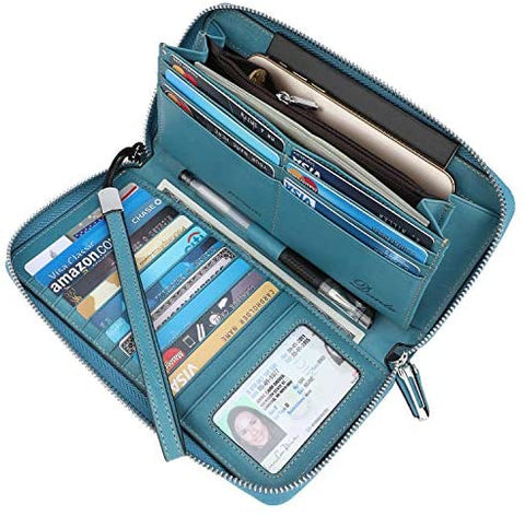 Lavemi Women's RFID Blocking Leather Zip Around Wallet Large Phone Holder Clutch Travel Purse Wristlet