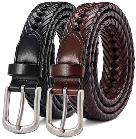 Mens Braided Belts, Braided Leather Belts for Men 2 Pack 1 1/8", CHAOREN Woven Belt Casual and Dress in Gift Box