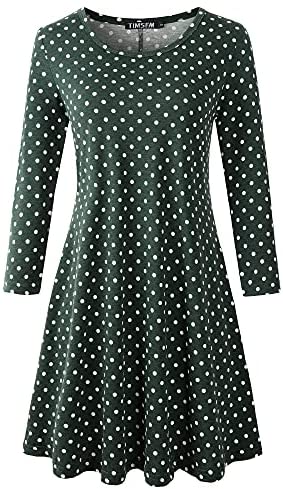 Luckco Women's Scoop Neck 3/4 Sleeve Floral Flare Casual Swing T-Shirt Dress